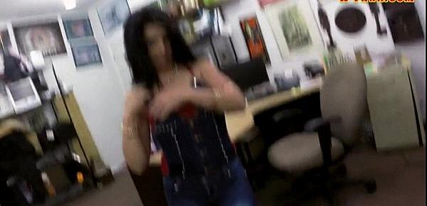  Busty Cuban chick sucks cock and fucked in the pawnshop